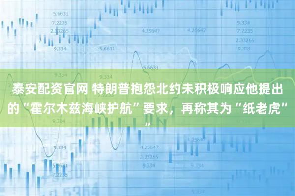 泰安配资官网 特朗普抱怨北约未积极响应他提出的“霍尔木兹海峡护航”要求，再称其为“纸老虎”